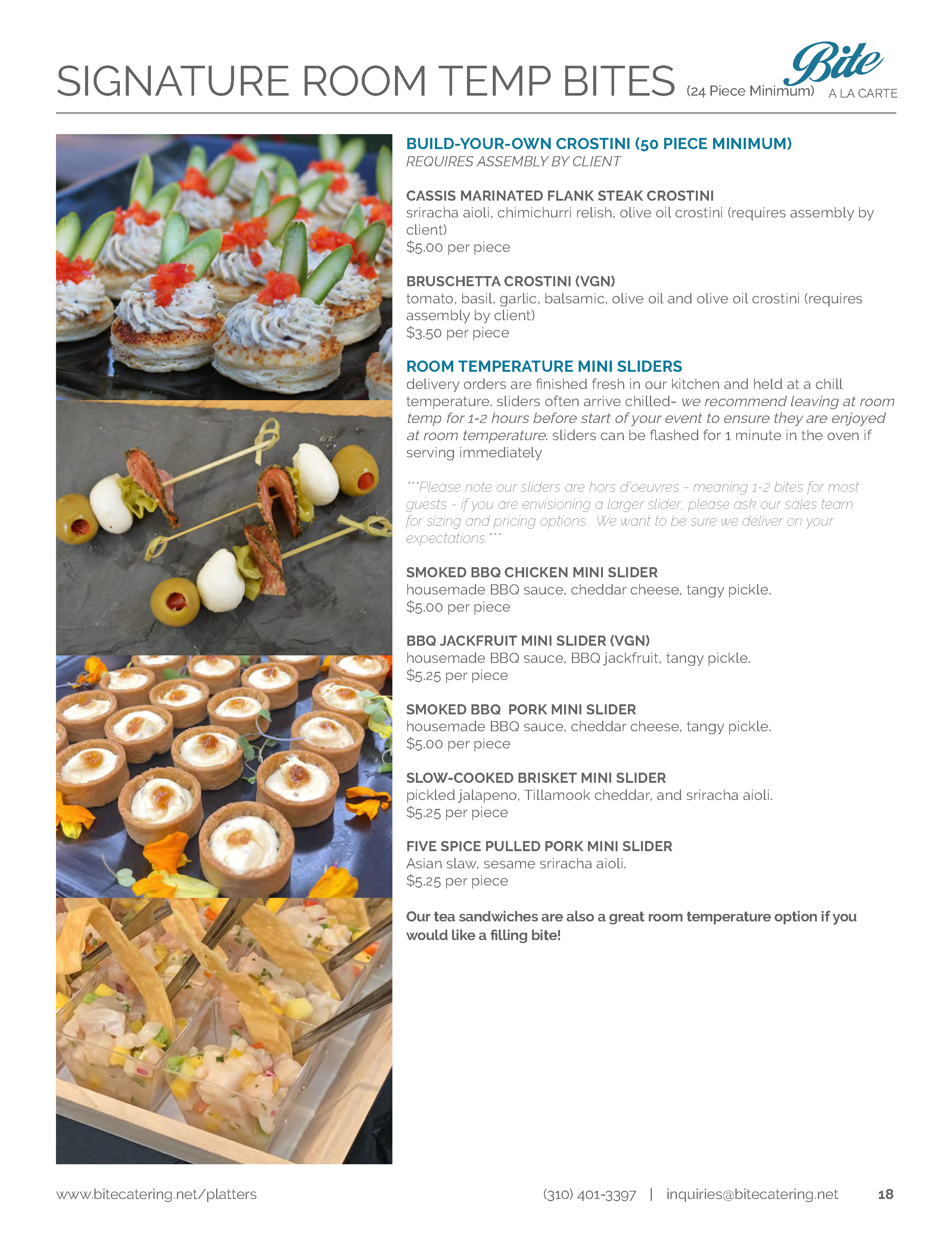 Hors D'Oeuvres Room Temperature and Cold Bite Catering Los Angeles